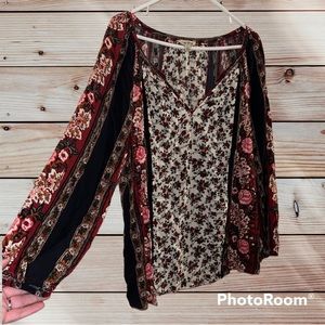 Lucky brand bohemian floral, long sleeve blouse, cottage core